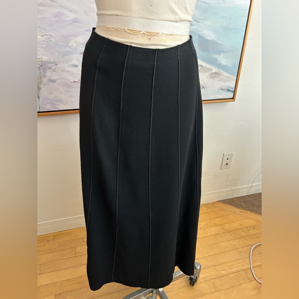 EILEEN FISHER Black Wool Seamed A-Line Skirt, Sz M NWOT - Picture 3 of 6